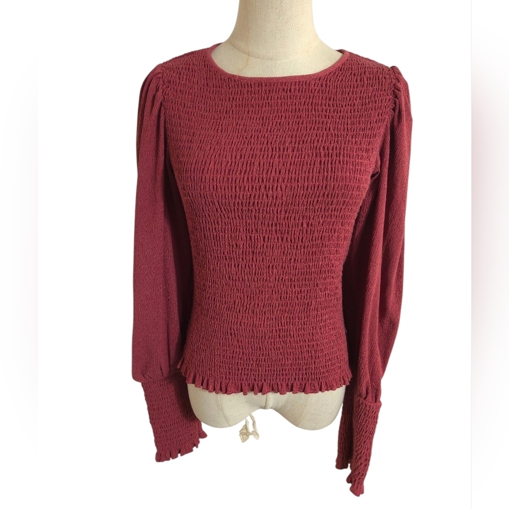 Anthropologie Muted Rose Pink Smocked Puff Sleeve Top